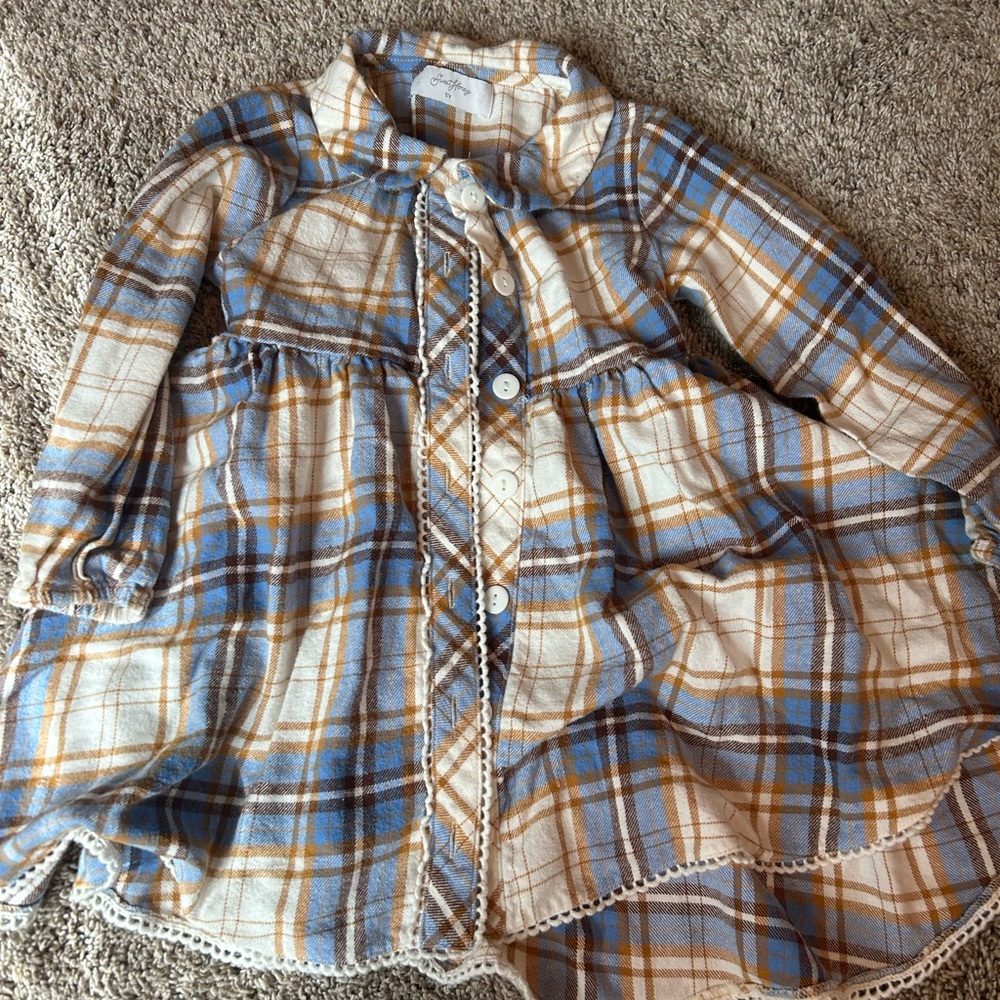 SweetHoney Blue, Tan & Cream Plaid Button-Front Shirt Dress